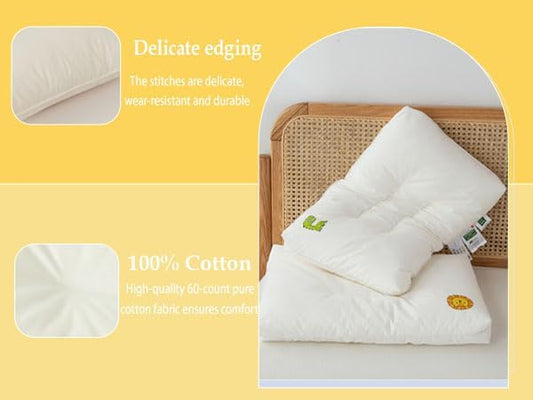 100% Cotton Kids Pillow-14 x 22" Machine Washable Soft and Breathable Youth Pillows for Sleeping Age 5-10years,Perfect Childrens Pillows for Sleeping,Travel,Bed,Kindergarten,Daycare