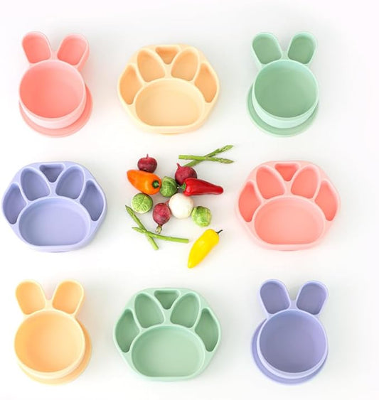 Baby Plates with Suction - Self-Feeding Tools for Baby - Made in Korea - Suction Plates Feeding Essentials - Ideal Baby Food Plates - Perfect Design for Toddlers (Gray, Bear Claw)
