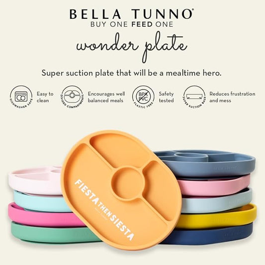 Bella Tunno Suction Plate for Babies & Toddlers, Self-Feeding Dish for Baby Led Weaning, Silicone Divided Plate, Sticks to Highchair Trays & Tables, Microwave & Dishwasher Safe, Get In My Belly