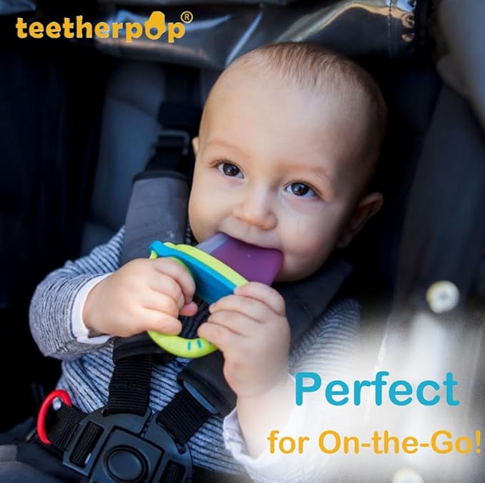 Teetherpop Fillable Silicone Teether for Babies (3-Pack) – Breastmilk Popsicle Molds for Teething w/Spill-Proof Sippy Slits – Freezable Baby Teethers for Liquid & Purée (Fucshia/PinkLemon/BlueLemon)