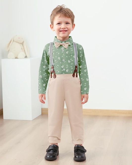 nilikastta Boy Suit Toddler Boy Outfit Boy Dress Shirt with Bowtie/Suspender Pants Gentleman Wedding Outfits 1-10 Years