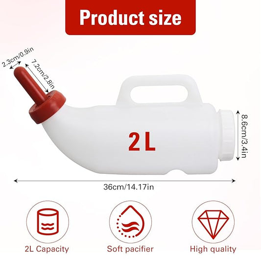 1 Set Nurser Bottles with Handle and Silicone Horizontal Calves Nursing Calf Bottle with a Replacement Nipple Livestock Supplies,Cow Milk Bottle(2.11 Quart ) (Horizontal)
