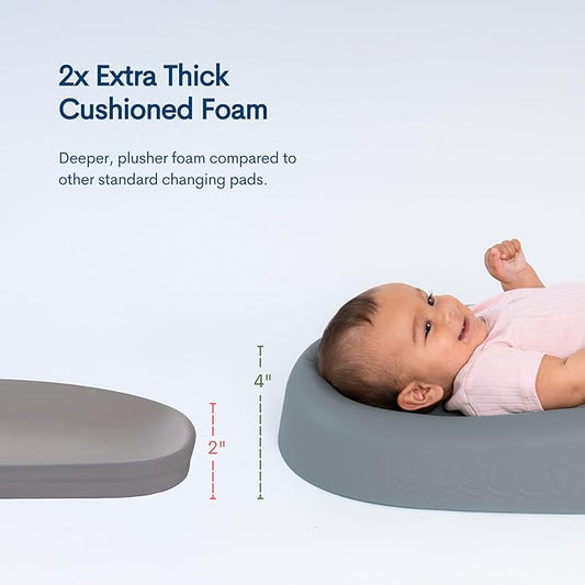 Upseat Baby Changing Pad, Non-Slip Grippy Design, Premium Cushioned Foam, Contoured for Comfort, Waterproof and Easy-to-Clean, Liquid-Resistant (Gray)