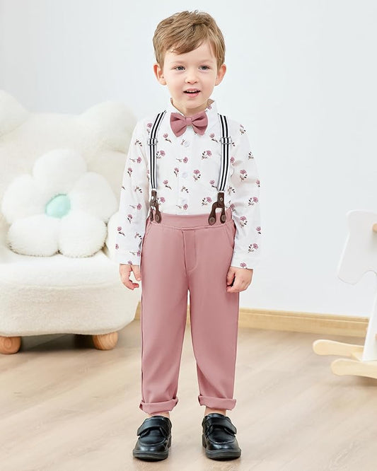 nilikastta Boy Suit Toddler Boy Outfit Boy Dress Shirt with Bowtie/Suspender Pants Gentleman Wedding Outfits 1-10 Years