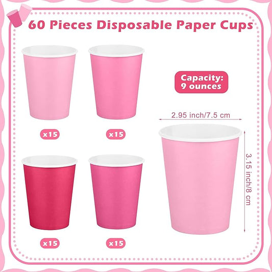 URATOT 60 Pieces 9 Ounce Pink Paper Cups Gradient Color Disposable Coffee Party Cups Beverage Drinking Cups for Party, DIY and Holiday Supplies