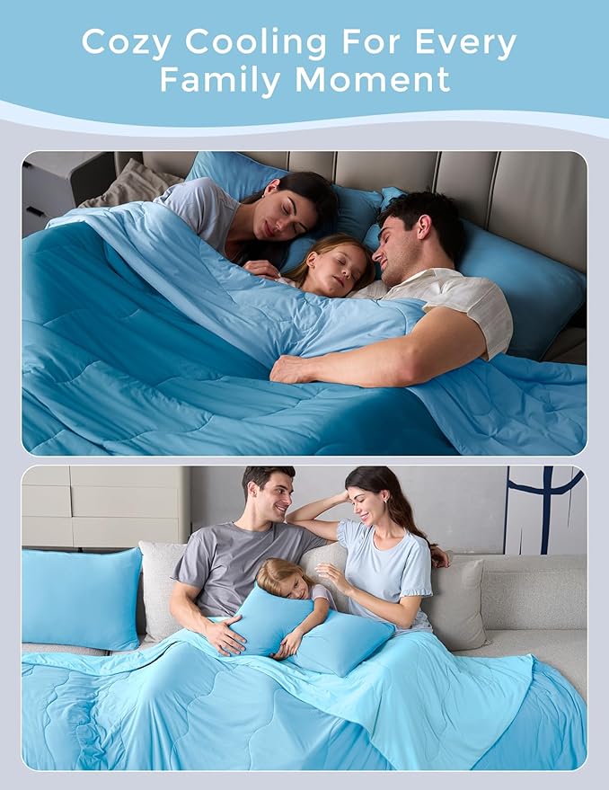 Momcozy Life CoolMurm Cooling Comforter for Hot Sleepers, King/Cali King 106"x90" Soft Breathable Pregnancy Cooling Blanket, 3-Second Cooling, 8 Hours+ Stay Cool All Night, Deep Light Blue