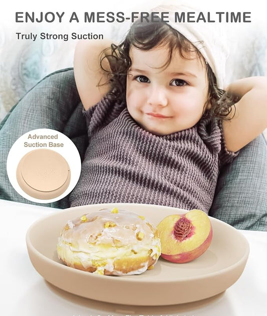 Classic Silicone Suction Plates for Toddler Baby Kids (3 Pcak), BPA Free Baby Plates with Suction that Stick & Stay, Deeper Toddler Dishes Microwave & Dishwasher Safe