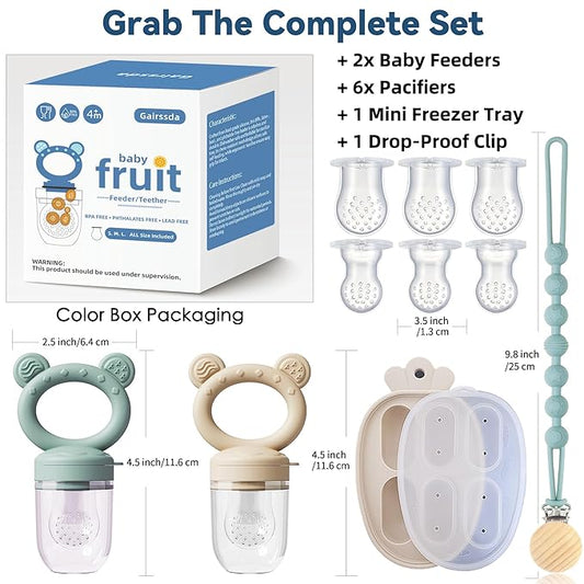 4 Pack Stylish Anti-Drop Baby Fruit Feeder & Breastmilk Popsicle Molds for Teething with Lids, The Perfect Food Feeder, Teether Pacifier, Easy-to-Clean Silicone Feeder Teethers, Extra Silicone Clips
