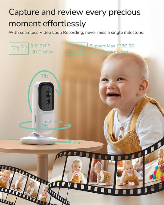 Dr.Care NeoView Video Baby Monitor -3.5” Screen, 2-Way Audio, Video Loop Recording, Night Vision, Real-Time/VOX Monitoring, Temperature Sensor, Lullabies, No Wi-Fi