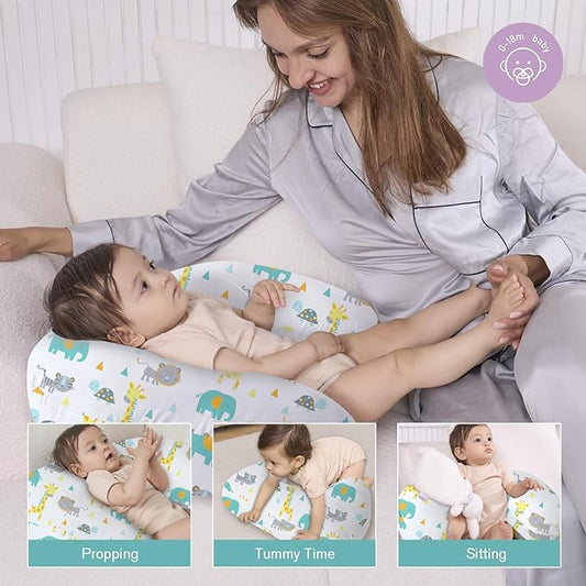 Little Grape Land Nursing Pillow,Upgraded Breast Feeding Pillow for Mom,Breastfeeding & Bottle Feeding for 0–19 Months, Soft Machine Washable Cover with Firm Breathable Filling, Tummy Time,Animals