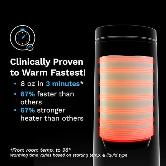 Baby Brezza Portable Warmer – 67% Faster Baby Bottle Warming - Travel Breastmilk and Formula Warmer - Safe, Even Heating - Up to 9oz - No Adapters, White