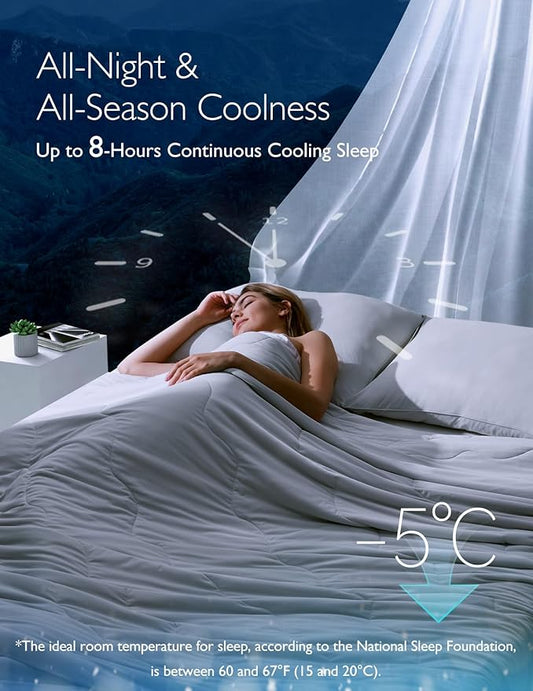 Momcozy Life CoolMurm Cooling Comforter for Hot Sleepers, Full/Queen 90"x90" Soft Breathable Pregnancy Cooling Blanket, 3-Second Cooling, 8 Hours+ Stay Cool All Night, Deep Light Blue