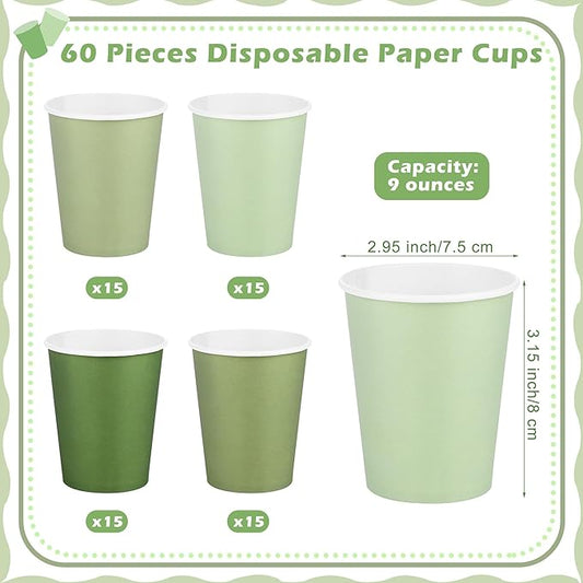 URATOT 60 Pieces 9 Ounce Sage Green Paper Cups Gradient Color Disposable Coffee Cups Party Cups Beverage Drinking Cups for Party, DIY and Holiday Party Supplies