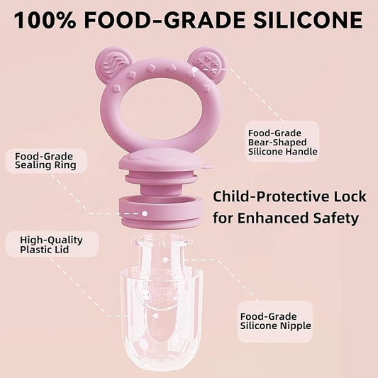 4 Pack Stylish Anti-Drop Fruit Pacifier Feeder, Breastmilk Popsicle Molds for Teething with Lids, Teether Pacifier, The Perfect Food Feeder, Silicone Feeder Teethers, Baby Teether, Baby Fruit Feeder