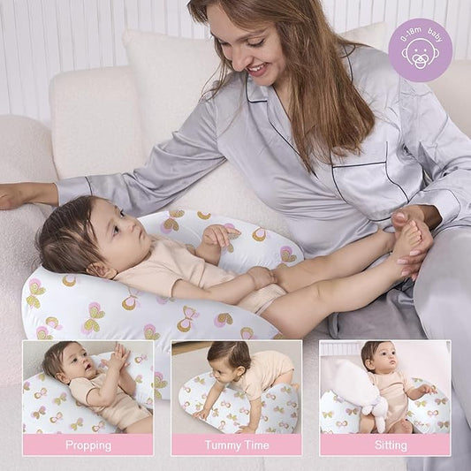 Little Grape Land Nursing Pillow,Upgraded Breast Feeding Pillow for Mom,Breastfeeding & Bottle Feeding for 0–12 Months, Soft Machine Washable Cover with Firm Breathable Filling, Tummy Time,Butterfly