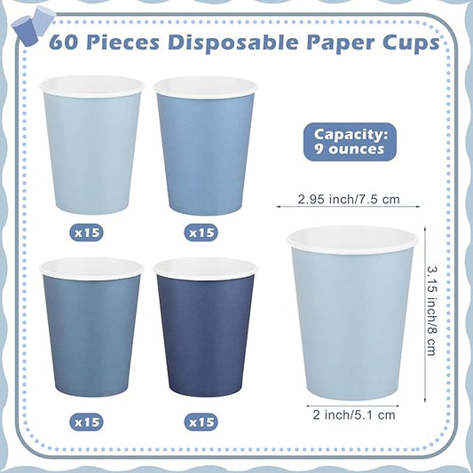 URATOT 60 Pieces 9 Ounce Disposable Paper Cups Gradient Blue Party Cups Drinking Cups for Party, DIY, and Holiday, 4 Colors