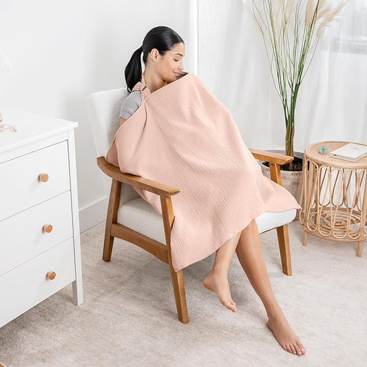 Comfy Cubs Muslin Nursing Cover, Pack of 1, 100% Muslin Breastfeeding Cover - Soft & Breathable Baby Nursing Scarf with Adjustable Neck Strap - Portable, Lightweight & Privacy Coverage - Blush