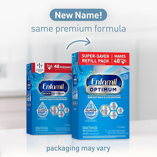 Enfamil Optimum (Enspire), Our Closest Formula to Breast Milk, Immune-Supporting Lactoferrin and Brain-Supporting DHA Baby Formula, Powder 30 Oz Refill, Pack of 4