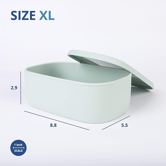 BLUE GINKGO Nesting Silicone Containers - Large Silicone Food Storage Container | BPA Free, Airtight, Dishwasher and Freezer Safe (47.5 oz) - Green