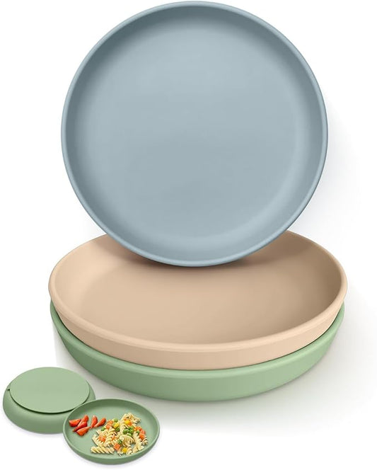 Classic Silicone Suction Plates for Toddler Baby Kids (3 Pcak), BPA Free Baby Plates with Suction that Stick & Stay, Deeper Toddler Dishes Microwave & Dishwasher Safe