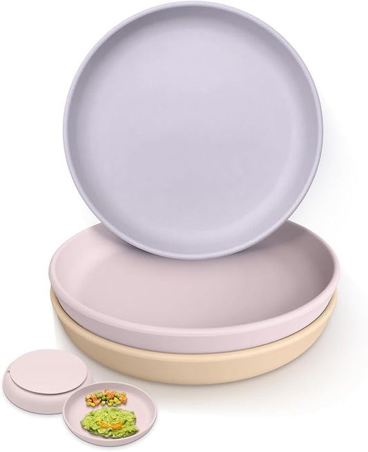 Classic Suction Toddler Plates 3 PCS, Food Grade Silicone Baby Plate with Suction BPA Free, Deeper Feeding Dishes for Toddler Kids Baby, Dishwasher Safe