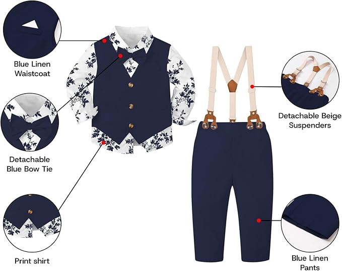 SANGTREE Boys Cotton Linen Suit Formal Set Baby Clothes Boy Gentleman Wedding Ring Bearer Outfits, 3 Months - 9 Years