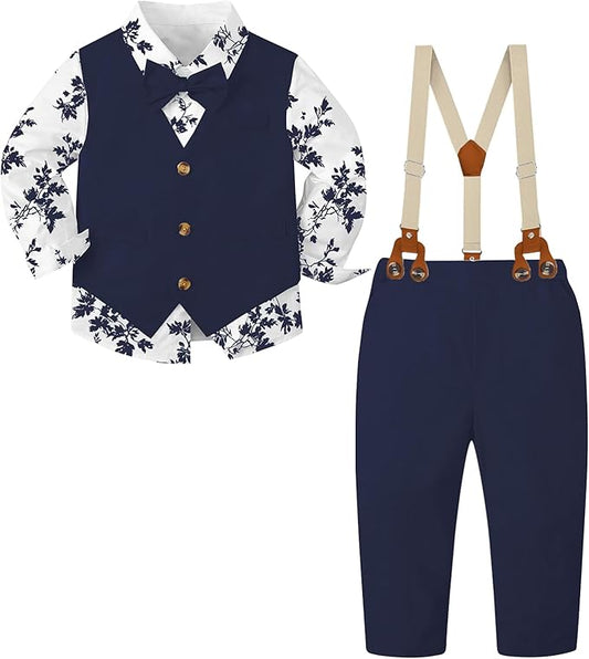 SANGTREE Boys Cotton Linen Suit Formal Set Baby Clothes Boy Gentleman Wedding Ring Bearer Outfits, 3 Months - 9 Years