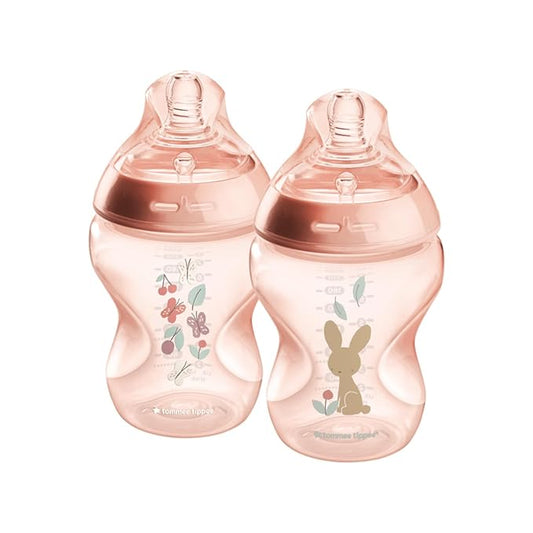Tommee Tippee Natural Start Anti-Colic Baby Bottles - 9oz, Newborn 0+, Slow Flow, Pink (Pack of 12)