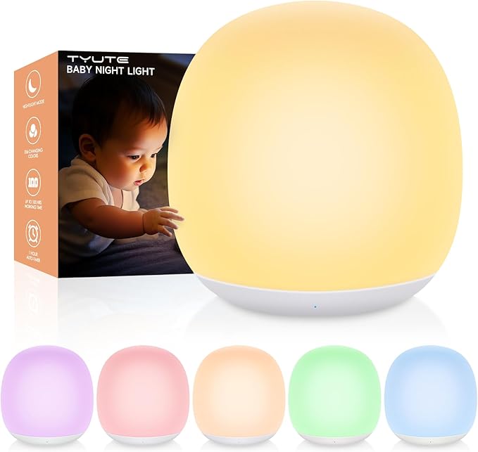 Baby Night Light, Nursery Night Lamp with 8 RGB Colors Changing, 1h Timer, Rechargeable & Touch Control, Soft BPA Free Portable Dimmable Night Lamp for Kids Room Breastfeeding