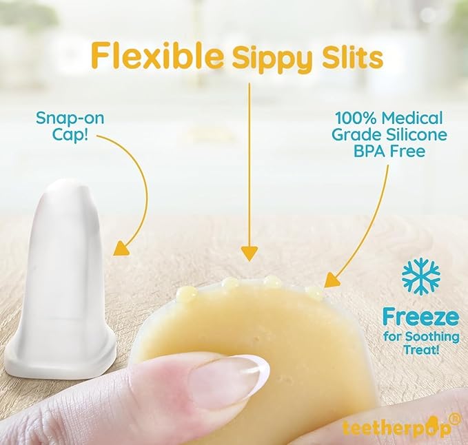 Teetherpop Fillable Silicone Teether for Babies – Breastmilk Popsicle Molds for Teething with Spill-Proof Sippy Slits – Freezable Baby Teethers for Liquids & Purées - Cool Relief (BlueLime & LimonTeal