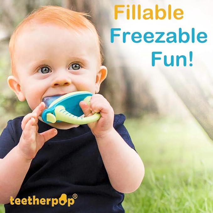 Teetherpop Fillable Silicone Teether for Babies – Breastmilk Popsicle Molds for Teething with Spill-Proof Sippy Slits – Freezable Baby Teethers for Liquids & Purées - Cool Teething Relief (PinkLimon)