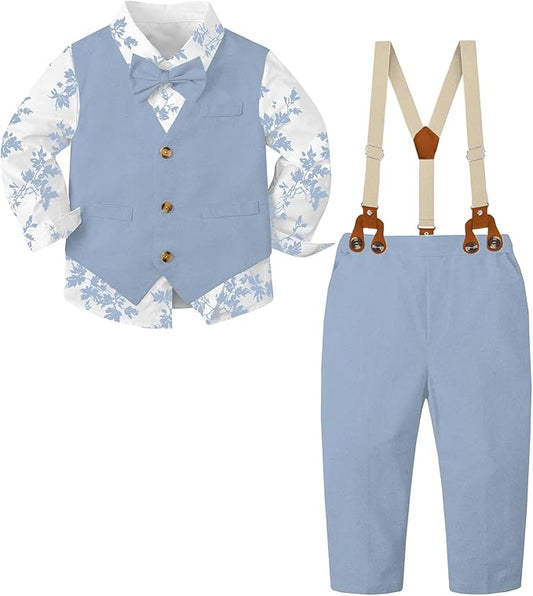 SANGTREE Boys Cotton Linen Suit Formal Set Baby Clothes Boy Gentleman Wedding Ring Bearer Outfits, 3 Months - 9 Years