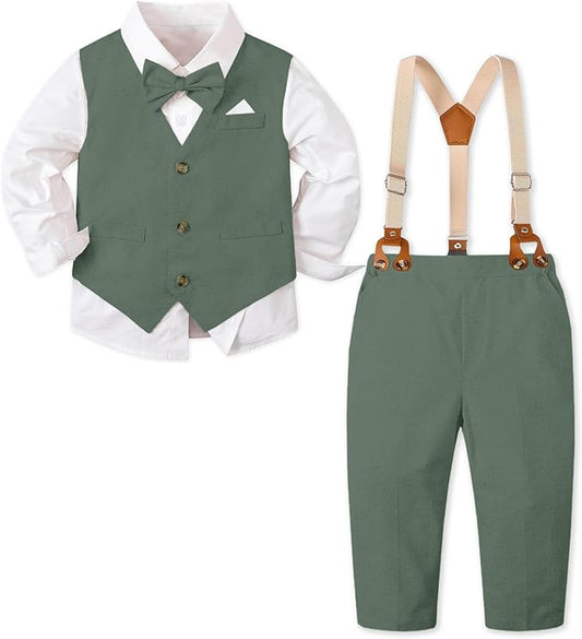 SANGTREE Boys Cotton Linen Suit Formal Set Baby Clothes Boy Gentleman Wedding Ring Bearer Outfits, 3 Months - 9 Years
