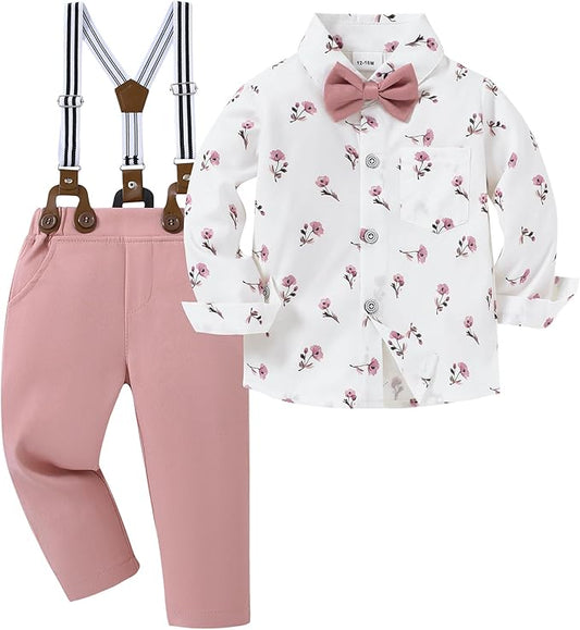 nilikastta Boy Suit Toddler Boy Outfit Boy Dress Shirt with Bowtie/Suspender Pants Gentleman Wedding Outfits 1-10 Years
