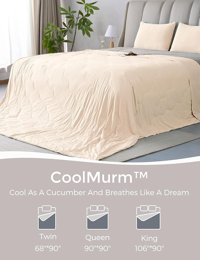 Momcozy Life CoolMurm Cooling Comforter for Hot Sleepers, Full/Queen 90"x90" Soft Breathable Pregnancy Cooling Blanket, 3-Second Cooling, 8 Hours+ Stay Cool All Night, Beige Yellow