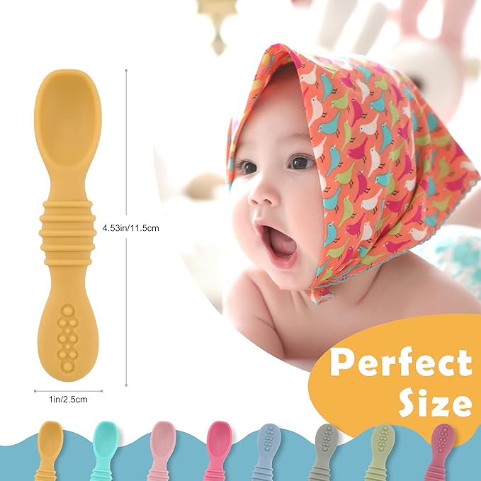Baby Spoons Self Feeding 6 Months, 8 Pcs Safe Food Grade Silicone Baby Led Weaning Spoons Set with Moderate Depth, Easy-Grip Handle, and Soft Texture, Easy to Clean, Gentle on Gums