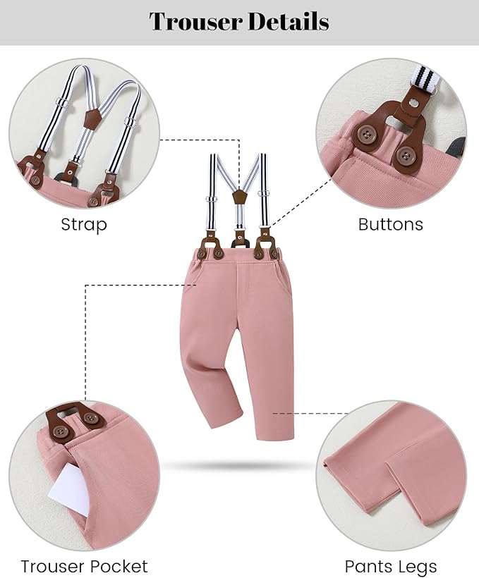 nilikastta Boy Suit Toddler Boy Outfit Boy Dress Shirt with Bowtie/Suspender Pants Gentleman Wedding Outfits 1-10 Years