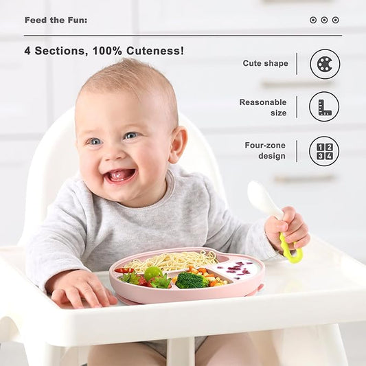 Li&Zhao Baby Bowls with Suction - Suction Plates for Toddlers Toddler Plate Baby Plate Divided Design Kids Plates Baby Suction Plate with Lids Microwave & Dishwasher