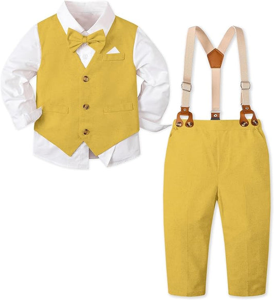 SANGTREE Boys Cotton Linen Suit Formal Set Baby Clothes Boy Gentleman Wedding Ring Bearer Outfits, 3 Months - 9 Years