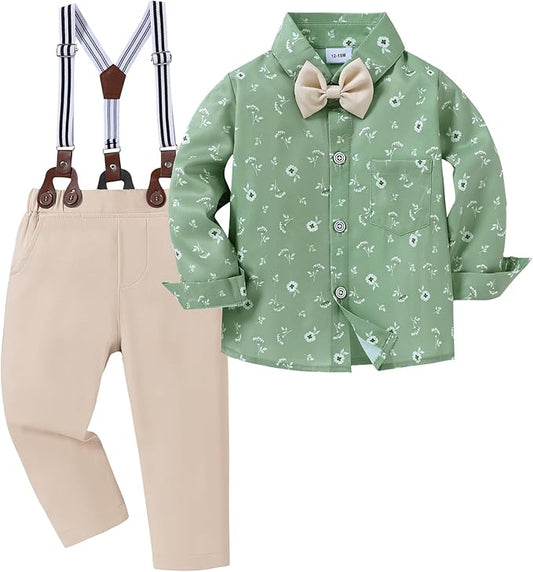 nilikastta Boy Suit Toddler Boy Outfit Boy Dress Shirt with Bowtie/Suspender Pants Gentleman Wedding Outfits 1-10 Years