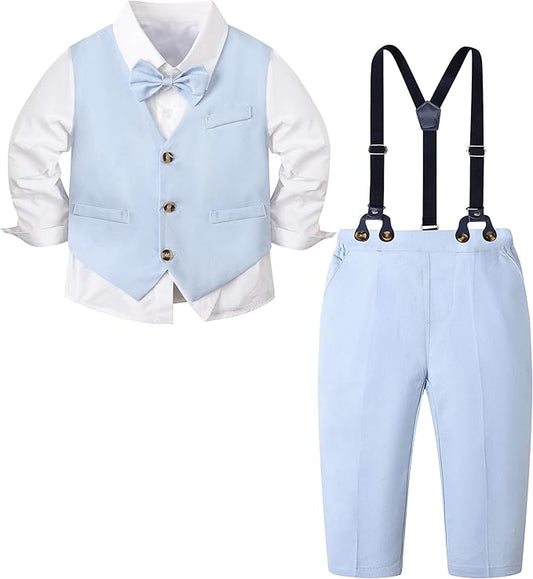 SANGTREE Boys Cotton Linen Suit Formal Set Baby Clothes Boy Gentleman Wedding Ring Bearer Outfits, 3 Months - 9 Years
