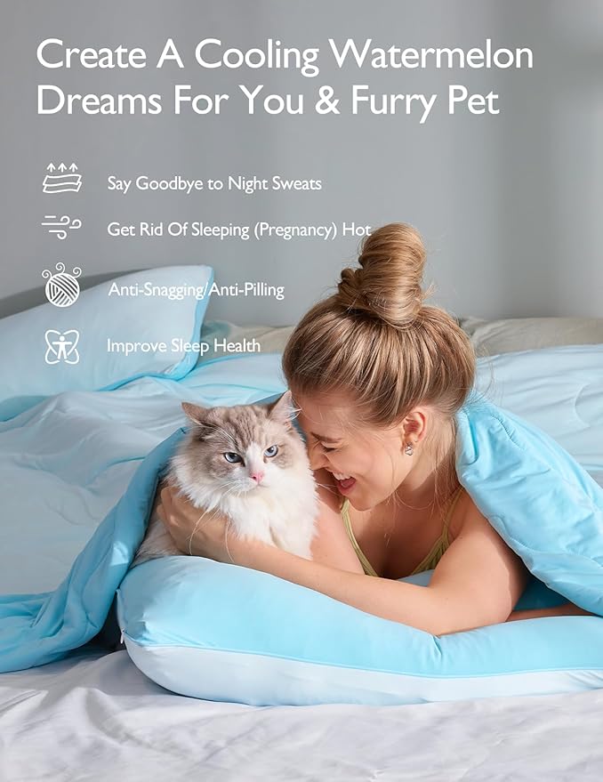 Momcozy Life CoolMurm Cooling Comforter for Hot Sleepers, King/Cali King 106"x90" Soft Breathable Pregnancy Cooling Blanket, 3-Second Cooling, 8 Hours+ Stay Cool All Night, Deep Light Blue