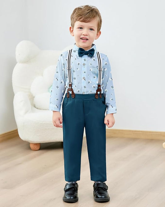 nilikastta Boy Suit Toddler Boy Outfit Boy Dress Shirt with Bowtie/Suspender Pants Gentleman Wedding Outfits 1-10 Years