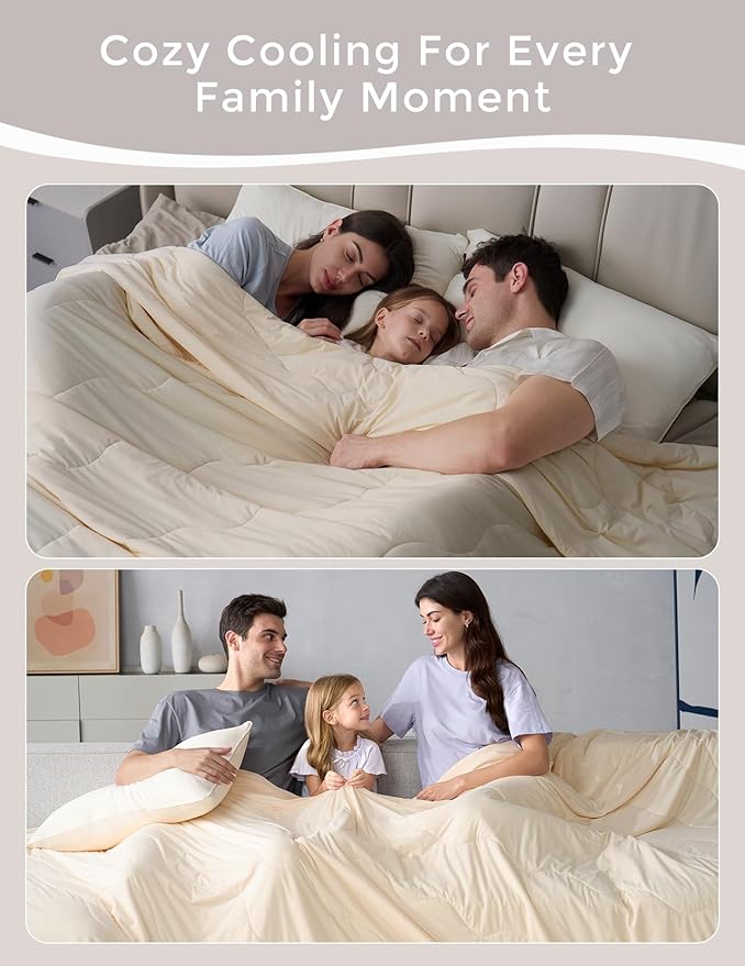 Momcozy Life CoolMurm Cooling Comforter for Hot Sleepers, Full/Queen 90"x90" Soft Breathable Pregnancy Cooling Blanket, 3-Second Cooling, 8 Hours+ Stay Cool All Night, Beige Yellow