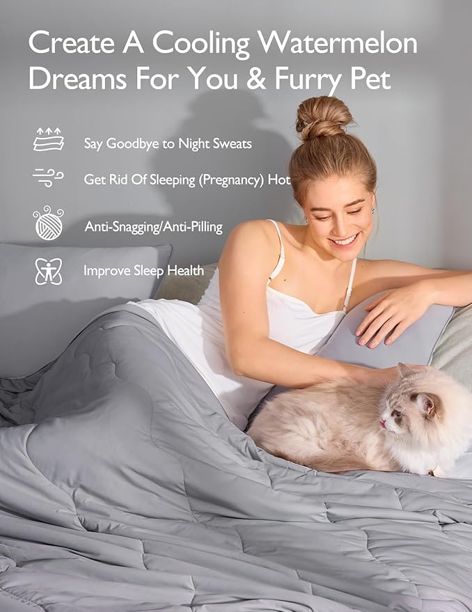 Momcozy Life CoolMurm Cooling Comforter for Hot Sleepers, Twin/Twin XL 68" x90” Soft Breathable Pregnancy Cooling Blanket, 3-Second Cooling, 8 Hours+ Stay Cool All Night, Grey Sky Blue