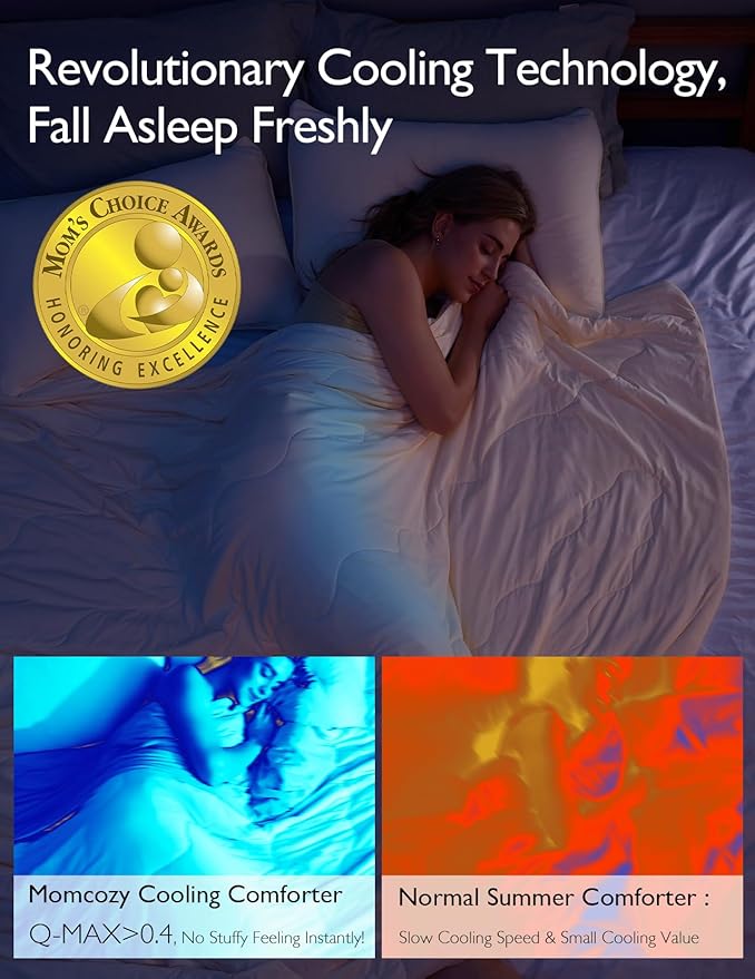 Momcozy Life CoolMurm Cooling Comforter for Hot Sleepers, Full/Queen 90"x90" Soft Breathable Pregnancy Cooling Blanket, 3-Second Cooling, 8 Hours+ Stay Cool All Night, Beige Yellow