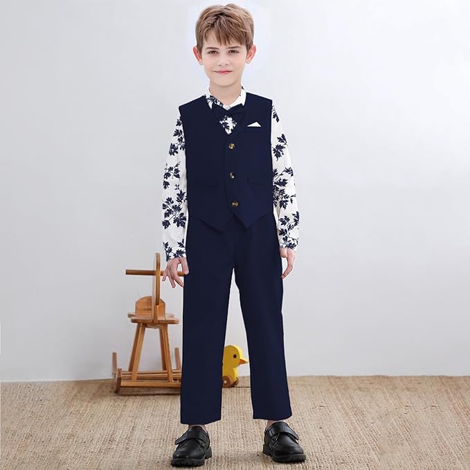 SANGTREE Boys Cotton Linen Suit Formal Set Baby Clothes Boy Gentleman Wedding Ring Bearer Outfits, 3 Months - 9 Years
