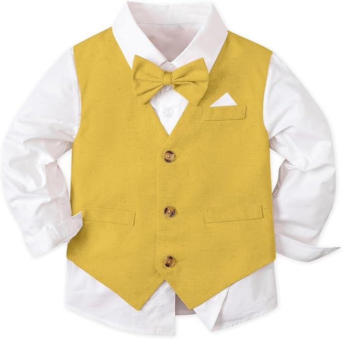 SANGTREE Boys Cotton Linen Suit Formal Set Baby Clothes Boy Gentleman Wedding Ring Bearer Outfits, 3 Months - 9 Years