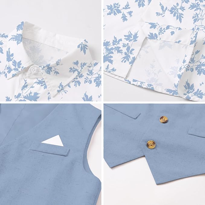 SANGTREE Boys Cotton Linen Suit Formal Set Baby Clothes Boy Gentleman Wedding Ring Bearer Outfits, 3 Months - 9 Years