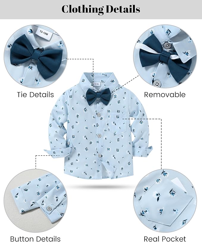 nilikastta Boy Suit Toddler Boy Outfit Boy Dress Shirt with Bowtie/Suspender Pants Gentleman Wedding Outfits 1-10 Years